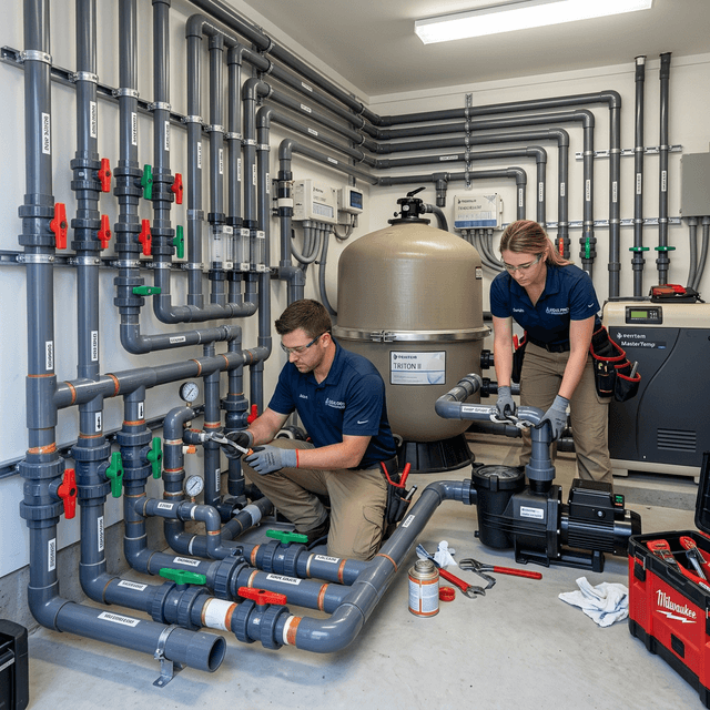 Установка обладнання та обв'язка труб для фільтрації басейну