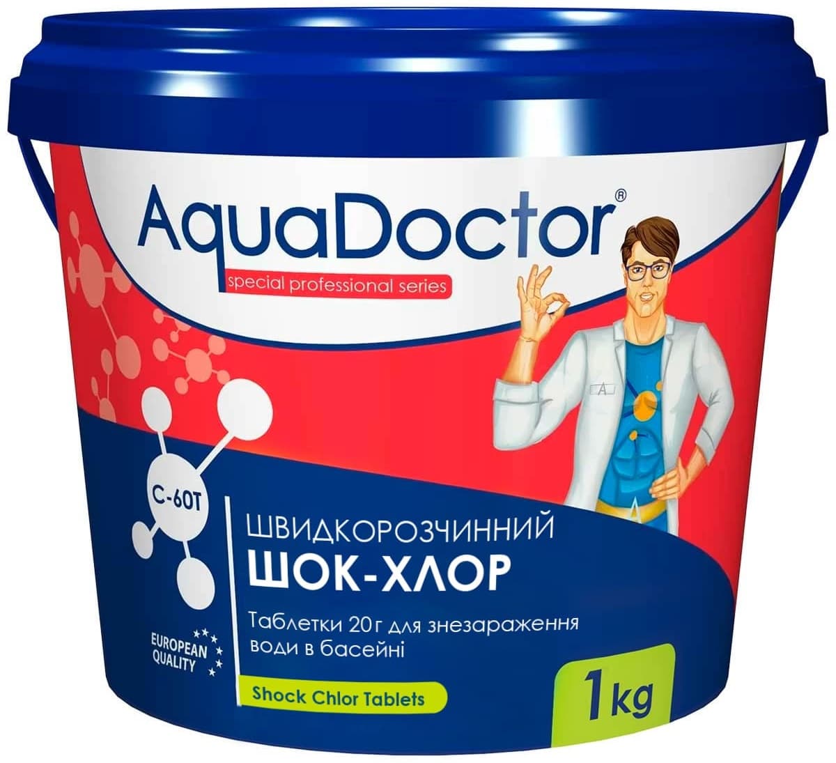 Шок-хлор для басейну AquaDoctor C-60T 1 кг в таблетках