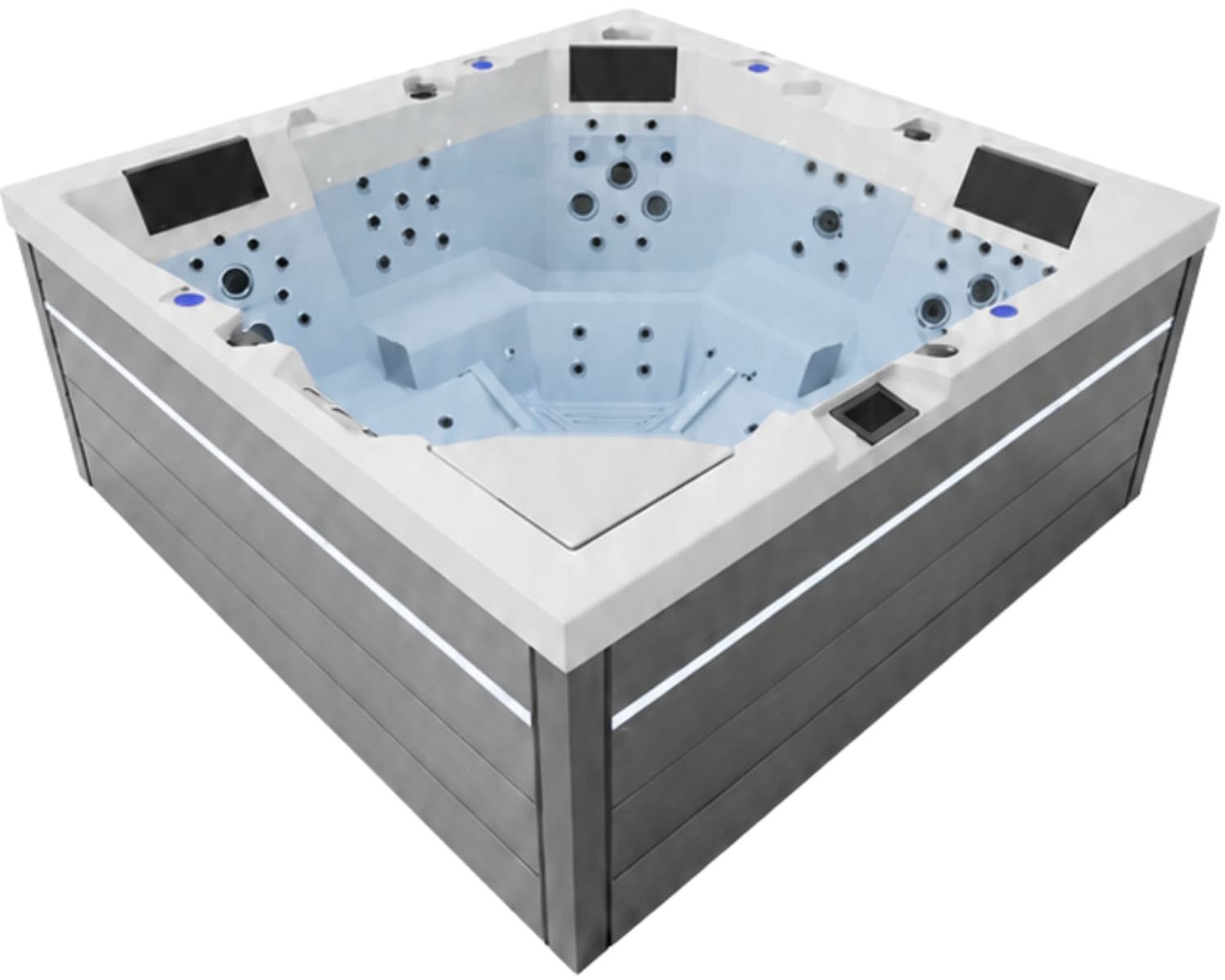СПА-басейн Aquajoy Monaco (220х220х90 см), Сріблясто-білий мармур, з динаміками та LED-підсвічуванням + Jet LED