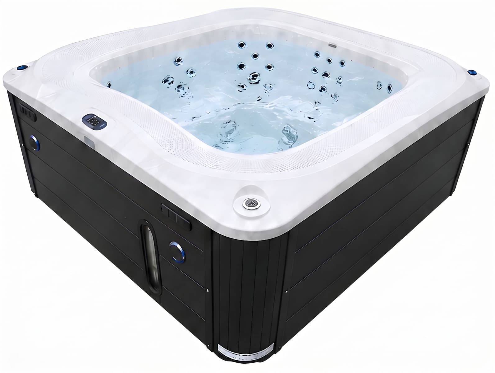 Переливний СПА-басейн Aquajoy Serenity (250х230х96 см), сріблясто-білий мармур, чорний корпус